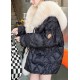 Women Green Fur Collar Oversized Duck Down Puffers Jackets Winter