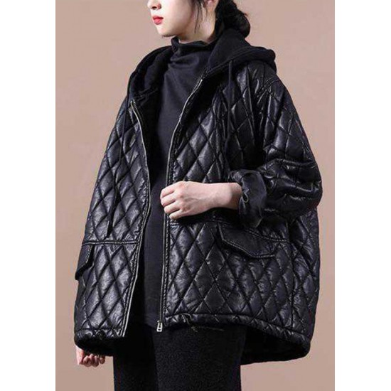 Luxury Black hooded zippered Patchwork Winter Winter Coats Long sleeve