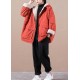 Fashion Orange hooded zippered Pockets Loose Winter parkas Coat