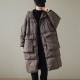 Plus Size Green hooded Zippered Pockets Winter Down Coat Long sleeve