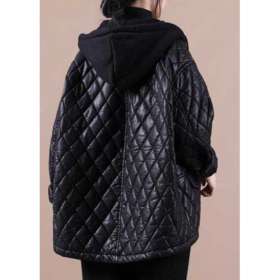 Luxury Black hooded zippered Patchwork Winter Winter Coats Long sleeve