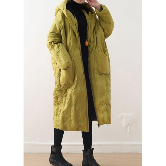 2025 Warm Yellow Down Coat original design literary retro overcoat