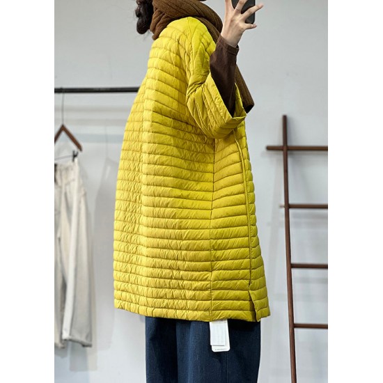 Plus Size Yellow Button Pockets Patchwork Thin Parka Winter