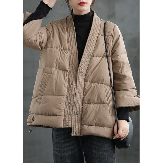 Caramel V Neck Button Thick fashion Winter Duck Down Jackets