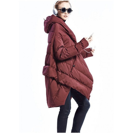 Black fashion Cloak asymmetrical design Thick Winter Duck Down Coat