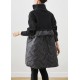 Women Black Zip Up Patchwork Fine Cotton Filled Knit Coat Winter