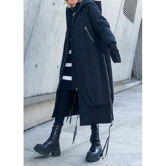 Fine black winter parkas oversize hooded zippered winter coats