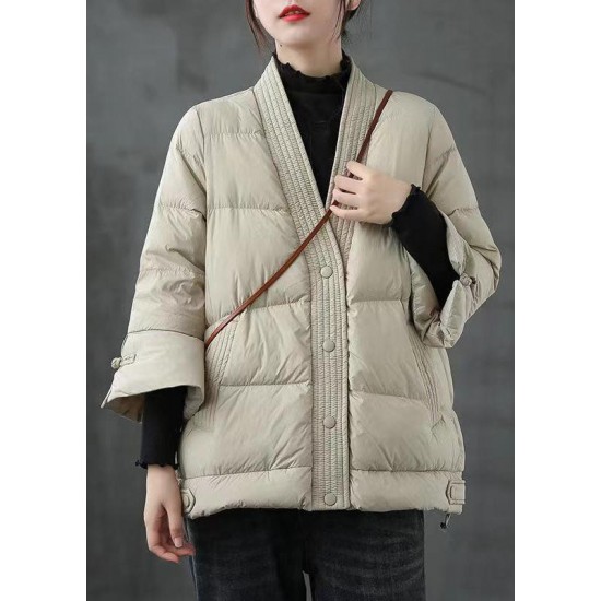 Caramel V Neck Button Thick fashion Winter Duck Down Jackets