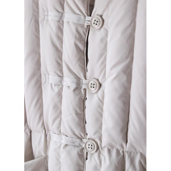 Free Shipping-luxury Plus Size Winter Overcoat Beige Hooded Large Pockets Coat