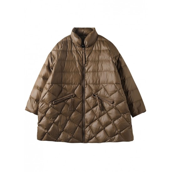 Boutique Chocolate zippered Pockets Loose Winter Down Coat