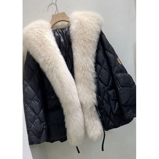 Women Green Fur Collar Oversized Duck Down Puffers Jackets Winter