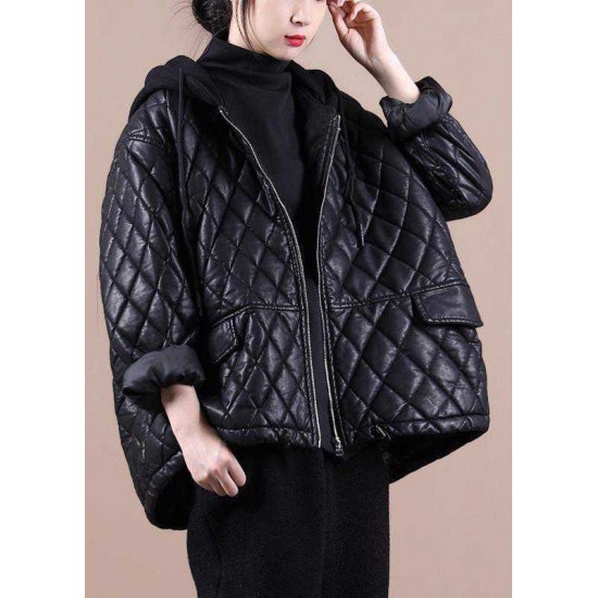 Luxury Black hooded zippered Patchwork Winter Winter Coats Long sleeve