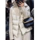 Loose Kahki Turtleneck Zip Up Knit Patchwork Parka Long Sleeve