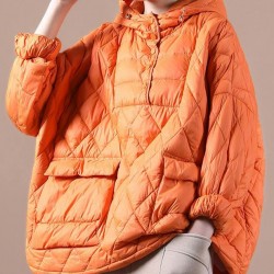 Literary Orange Plus Size Hooded Pullover Short Puffers Jackets(Free Shipping + Limited Stock)