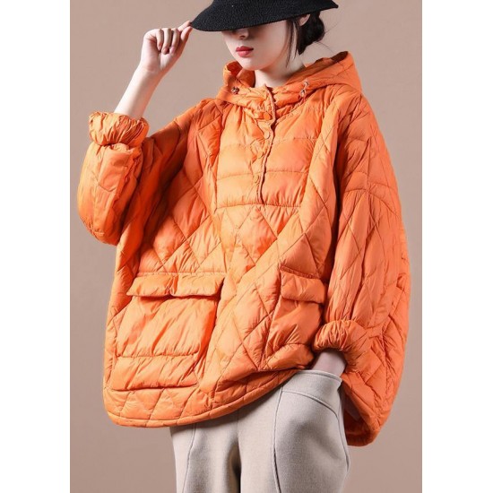 Literary Orange Plus Size Hooded Pullover Short Puffers Jackets(Free Shipping + Limited Stock)