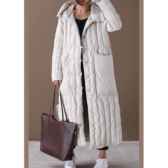 Free Shipping-luxury Plus Size Winter Overcoat Beige Hooded Large Pockets Coat