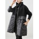 Women Black Zip Up Patchwork Fine Cotton Filled Knit Coat Winter