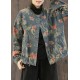 Casual retro Print Button Fall Denim Coat