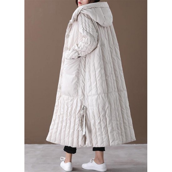 Free Shipping-luxury Plus Size Winter Overcoat Beige Hooded Large Pockets Coat