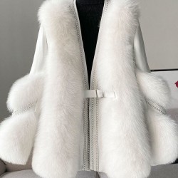 Stylish White V Neck Patchwork Mink Hair Coats Winter
