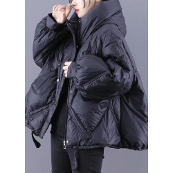 Beautiful Black hooded Loose zippered Warm Winter Duck Down Jacket