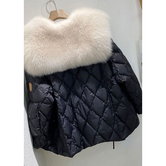 Women Green Fur Collar Oversized Duck Down Puffers Jackets Winter