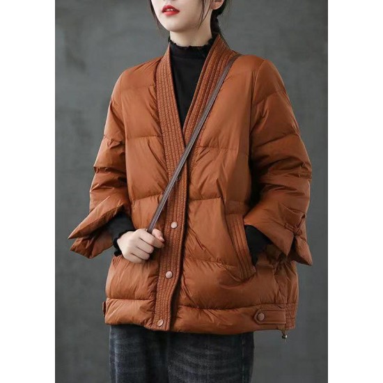 Caramel V Neck Button Thick fashion Winter Duck Down Jackets