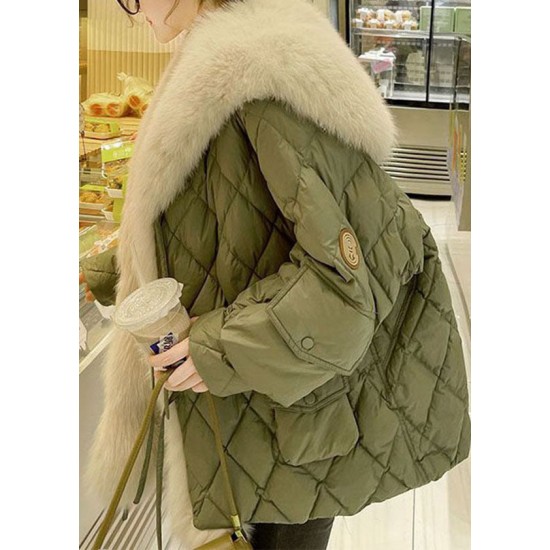 Women Green Fur Collar Oversized Duck Down Puffers Jackets Winter