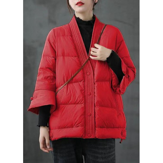 Caramel V Neck Button Thick fashion Winter Duck Down Jackets