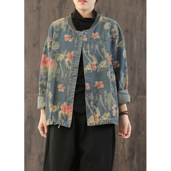 Casual retro Print Button Fall Denim Coat