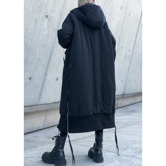 Fine black winter parkas oversize hooded zippered winter coats