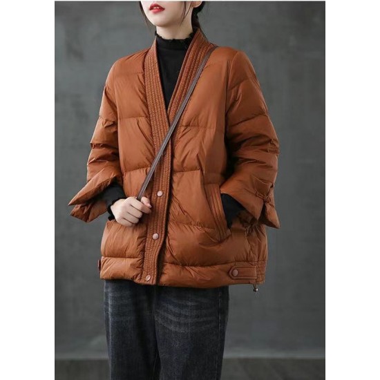 Caramel V Neck Button Thick fashion Winter Duck Down Jackets