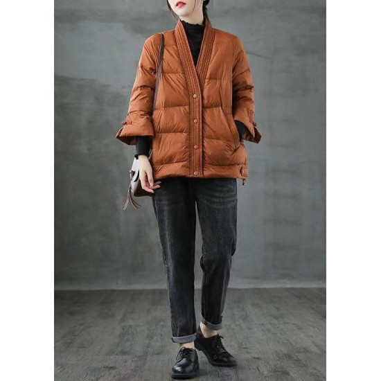 Caramel V Neck Button Thick fashion Winter Duck Down Jackets