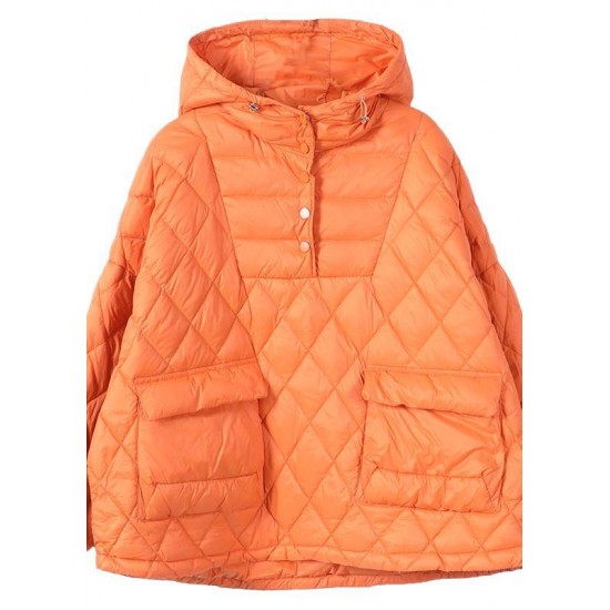 Literary Orange Plus Size Hooded Pullover Short Puffers Jackets(Free Shipping + Limited Stock)