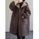 Women Blue Hooded Button Faux Fur Winter Coat