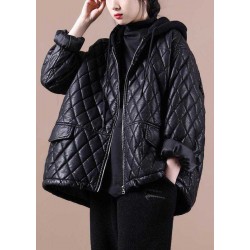 Luxury Black hooded zippered Patchwork Winter Winter Coats Long sleeve