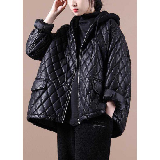Luxury Black hooded zippered Patchwork Winter Winter Coats Long sleeve