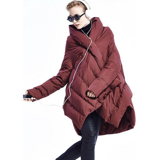 Black fashion Cloak asymmetrical design Thick Winter Duck Down Coat