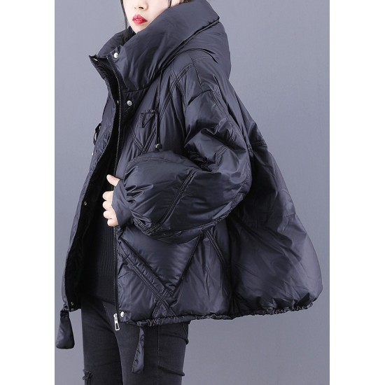 Beautiful Black hooded Loose zippered Warm Winter Duck Down Jacket