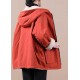 Fashion Orange hooded zippered Pockets Loose Winter parkas Coat