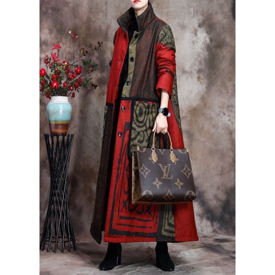 Boutique Green Print Pockets Thick Cotton Winter Long sleeve Coat