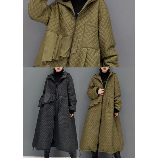 Women Black Hooded Pockets Fine Cotton Filled Witner Coat Winter