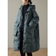 Plus Size Green hooded Zippered Pockets Winter Down Coat Long sleeve