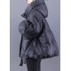 Beautiful Black hooded Loose zippered Warm Winter Duck Down Jacket