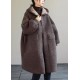Women Blue Hooded Button Faux Fur Winter Coat