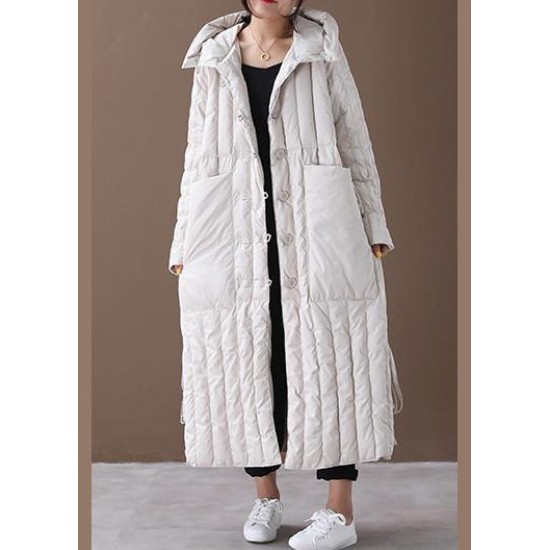 Free Shipping-luxury Plus Size Winter Overcoat Beige Hooded Large Pockets Coat