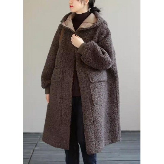 Women Blue Hooded Button Faux Fur Winter Coat
