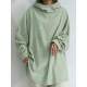 Women 100  Cotton Solid Color Wide Collar Button Cuffs Hoodie