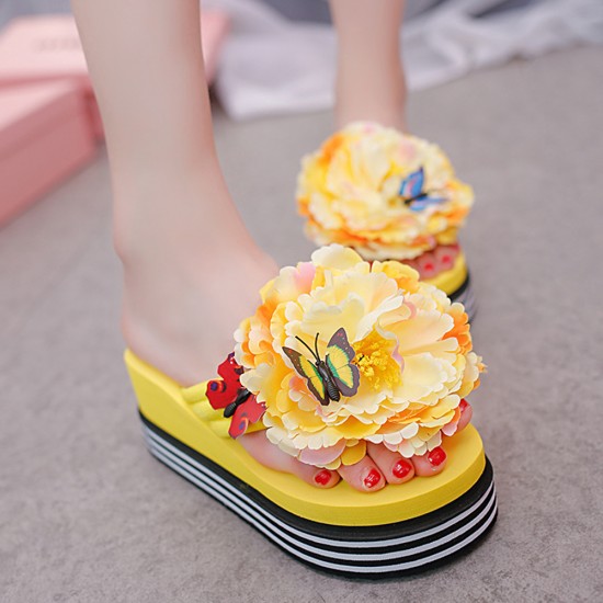 Women Flowers Butterfly Decor Clip Toe Beach Platform Slippers