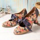  Women Elegant Graceful Little Flowers Printed Comfy Wearable Lace Up Stitching Chunky Heel Pumps